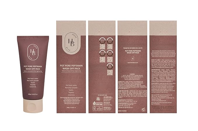 HEVEBLUE Pot Pore Peptamin Wash Off Pack - Red Bean, Peptide, Removes Blackhead, Pore Care, Tightening, Hydrating, Sensitive Skin, Korean Skincare, Exfoliating, Vegan, K-Beauty, Wash-off Mask Pack
