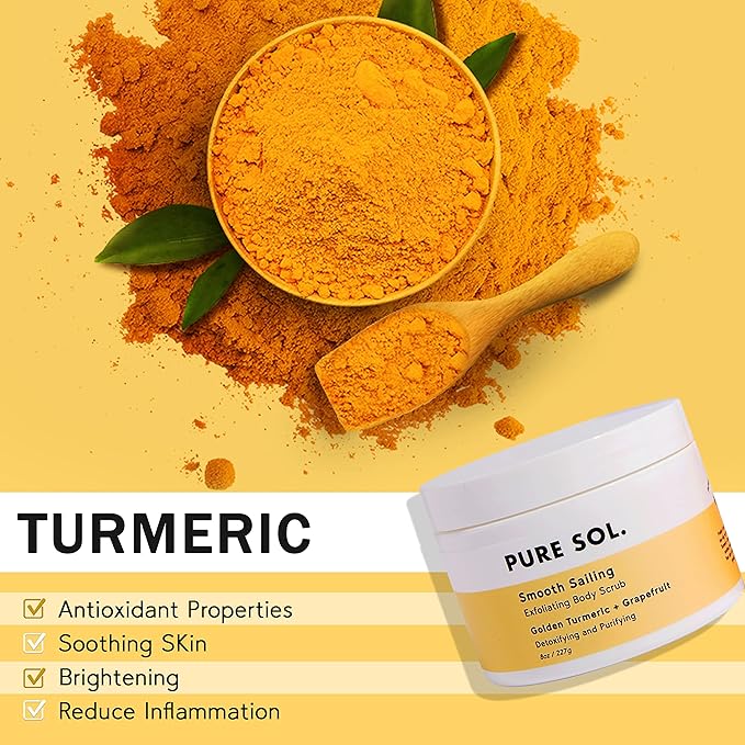 PURE SOL. Turmeric Body Scrub, Glowing, Exfoliating for Soft Healthy Skin, Exfoliated Dry DeHydrated Dead Skin, Improves Skin Texture (2 Pack)