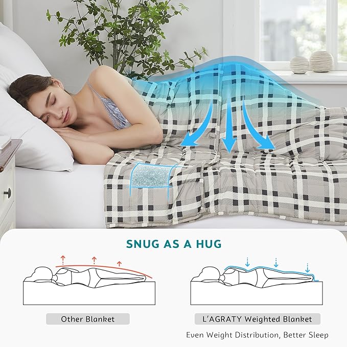 L'AGRATY Weighted Blanket - 48"x72" 20lbs Cooling Breathable Heavy Blanket Microfiber Material with Glass Beads for Adult All-Season Summer Fall Winter Soft Thick Comfort
