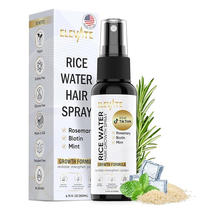 Elevate Rice Water Spray for Hair Growth - Fermented Rice Water & Rosemary Hair Mist with Biotin - Vegan Leave-In Treatment for Stronger, Thicker, Healthier Hair - Scalp Care for Women & Men
