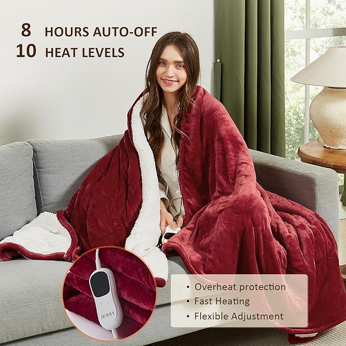 Heated Electric Blanket King Size - 100"x90" Flannel Heating Blanket with 10 Heating Levels & 5 Time Settings Over-Heat Protection, Winter Warmer for Adults with ETL Certification(Red)