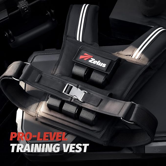 ZELUS Weighted Vest Men, 23/36/45 lb. Weight Vest with 10/16/20 Adjustable Iron Weights for Muscle Building Strength & Functional Training, Weighted Vest for Women with Reflective Strips.