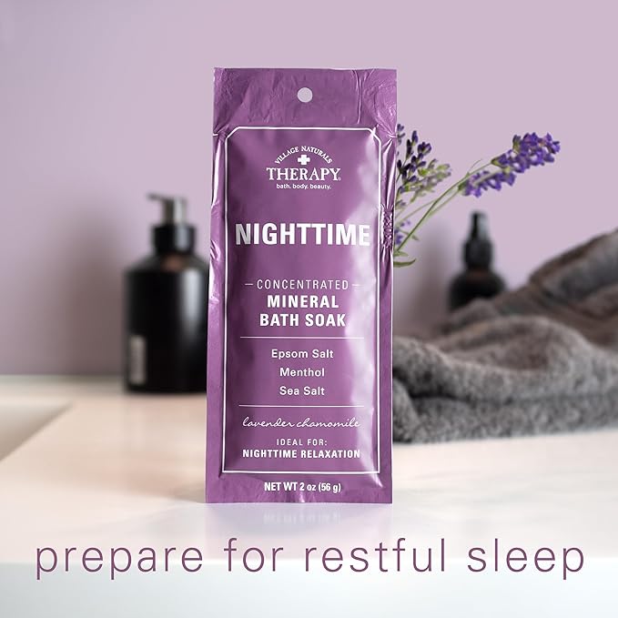 Village Naturals Therapy Nighttime Concentrated Mineral Bath Soak, Lavender Chamomile Scent, 2 oz, Pack of 12