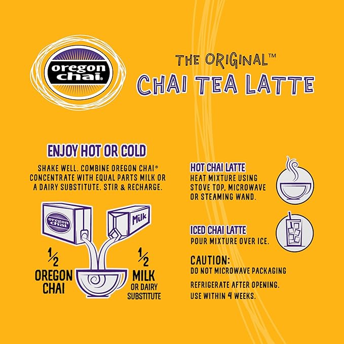 Oregon Chai Tea Concentrate Variety Pack with 4 Flavors: Original Chai, Spiced Chai, Vanilla Chai, Salted Caramel Chai - 32 Fl Oz (Pack of 4)