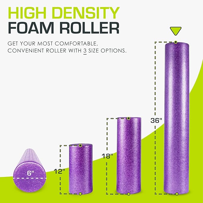 ProsourceFit High Density Foam Rollers 12 - inches Long, Firm Full Body Athletic Massage Tool for Back Stretching, Yoga, Pilates, Post Workout Muscle Recuperation