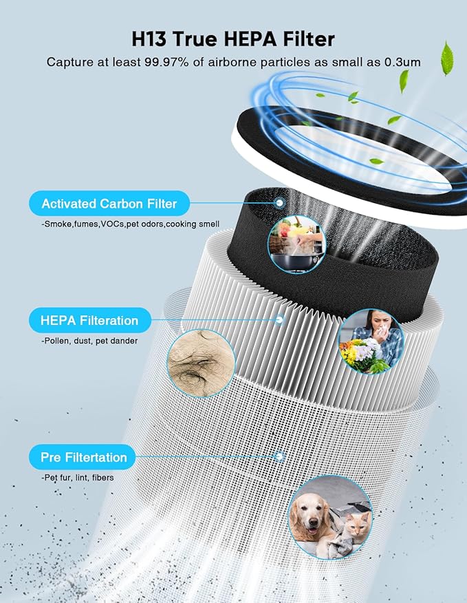 DAYETTE Air Purifier for Home Large Room up to 1300 sq ft, H13 Air Purifiers for Bedroom Pets with Fragrance Sponge, Remove 99.97% Smoke/Pet Dander/Pollen, Quiet 20dB Sleep Mode
