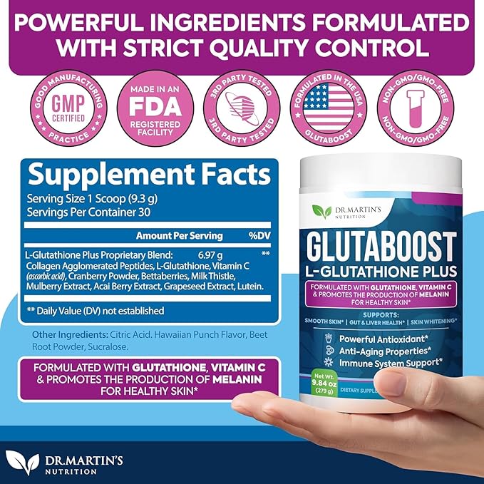 6970mg Glutathione Powder for Skin Brightening Enhanced with Collagen & Vitamin C | Brightens Skin, Fades Dark Spots & Melasma, Anti-Aging Antioxidant | Supports Immune, Gut & Liver Health