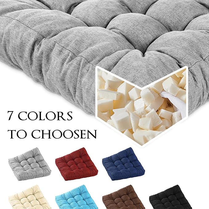Meditation Floor Cushions Set of 2, Thickened Floor Pillow for Adults, Large Square Pillows Seat Cushion for Tatami Living Room Yoga, Memory Sponge Block Added, 22x22 Inch, Grey