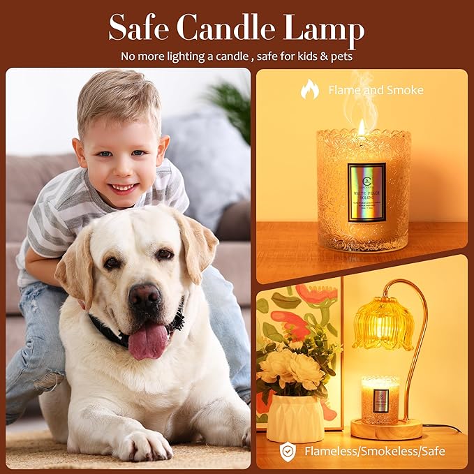 Dimmable Flower Candle Warmer Lamp with Timer - Compatible with Various Candles - Christmas & Mother's Day Gift for Women,Vintage Bedroom Home Decor