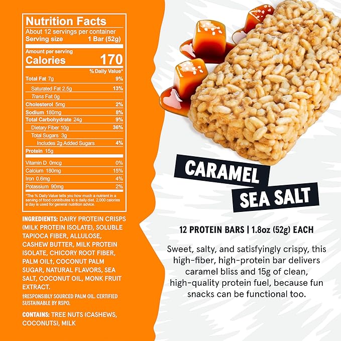 Wild Fox Protein Bars - Keto-Certified High Protein Snack with No Refined Sugar, Great Taste, 15g Protein, and No Seed Oils, Caramel Sea Salt