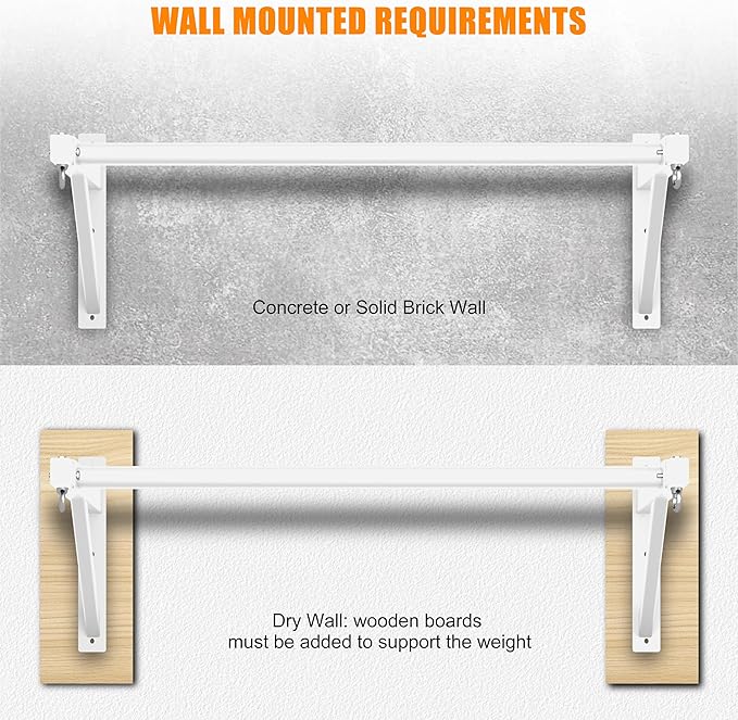 Pull Up Bar Wall Mounted, Heavy Duty 650 lbs Capacity Chin Up Bar, 48" Multi-Grip Strength Training Pull-up Bars, for Home Gym Garage/Backyard Total Body Workout, Ease Of Use Mounting (White)