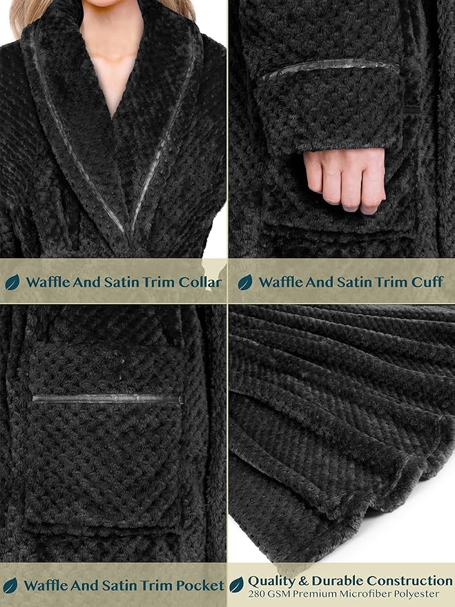 PAVILIA Women Plush Fleece Robe, Soft Textured Bathrobe, Lady Cozy Spa Long Robe
