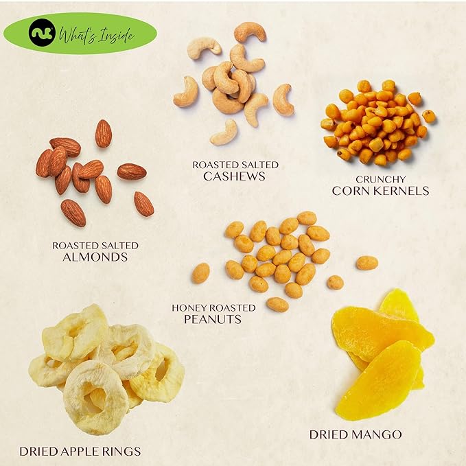 NUT CRAVINGS - Diwali Sweets Hamper Mid-Autumn Festival Dried Fruit & Mixed Nuts Basket in Green Box (6 Assortments of 4 oz, 1.5 lb) Food Arrangement, Healthy Snack Care Package, Food Assortments