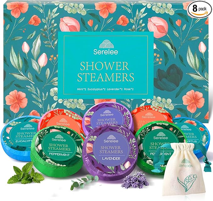 Shower Steamers Aromatherapy with Portable Bag - Birthday Gifts for Women, Shower Bombs with Natural Essential Oils, Self Care Gifts for Relaxation & Stress Relief, Stocking Stuffers 8 Pack