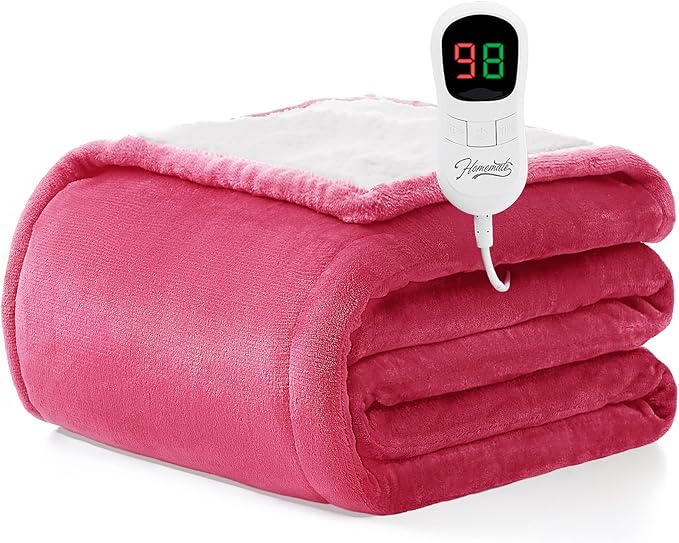 Homemate Electric Heated Blanket Full Size - 72"x84" Heating Blanket Full Size 1/2/4/6/8 Hours Auto-Off 10 Heat Level Over-Heat Protection Flannel Sherpa ETL Certification