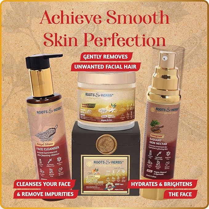 ROOTS AND HERBS Ayurvedic Skin Nectar Natural Treatment 100% For Hydrated and Glowing Skin Vegan Fenugreek Skin Food Serum and Moisturiser for Face and Neck, 1.01oz