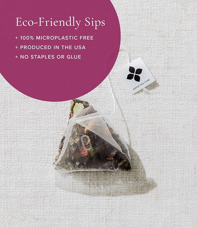 Art of Tea | Organic Green Pomegranate Tea| 50 Eco Friendly Pyramid Tea Bag Sachets