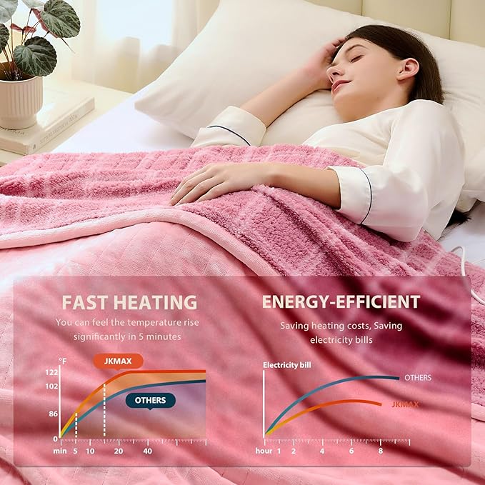 Heated Electric Blanket Full Size - 72"x84" Flannel Heating Blanket with 10 Heating Levels & 5 Time Settings Over-Heat Protection, Winter Warmer for Adults with ETL Certification(Pink)