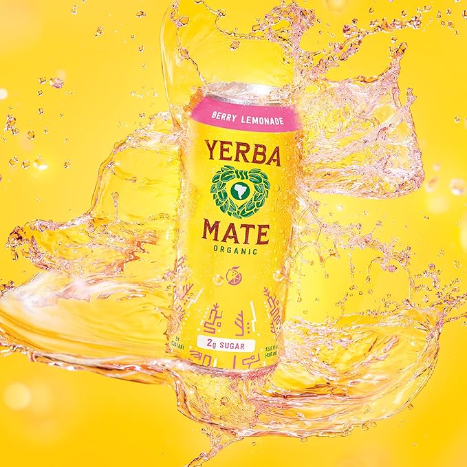 Yerba Madre Organic Yerba Mate, Energy Drink Alternative, Berry Lemonade, Low Sugar, 150mg Natural Caffeine, Better for You Energy & Focus, No Jitters or Crash, 15.5 Oz (Pack of 12) (Packaging May Vary)