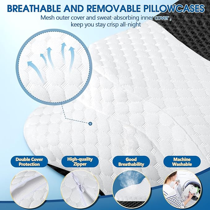 Cervical Neck Pillow for Pain Relief Sleeping, Contour Memory Foam Pillows, Ergonomic Side Sleeper Pillows for Adults, Orthopedic Neck Support Pillow for Back Stomach Sleepers-King Size