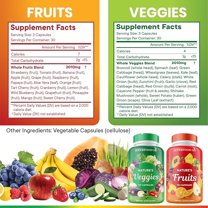 Superfood MD Fruits & Veggies Supplement - Whole Food Natural Superfoods - with Aloe Vera - Soy Free- 90 Count (Pack of 2)
