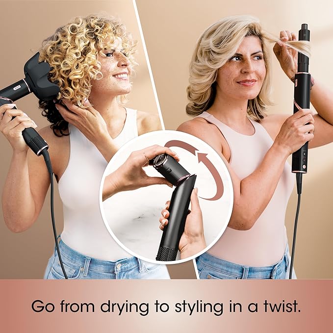 Shark Hair Dryer | FlexStyle Hair Styling System | Portable & Powerful Blow Dryer Brush | Hair Curler & Volumizer | 6 Styling Tools Included | Best for All Hair Types | Black | HD440BK