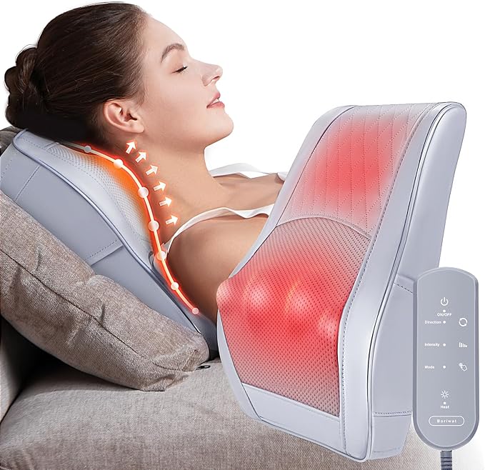 Neck and Shoulder Massager with Heat, Shiatsu Massage Pillow with 3D Deep Tissue Kneading for Back Legs Foot Body Pain Relief,at Home Office Car, Gift for Mom & Dad