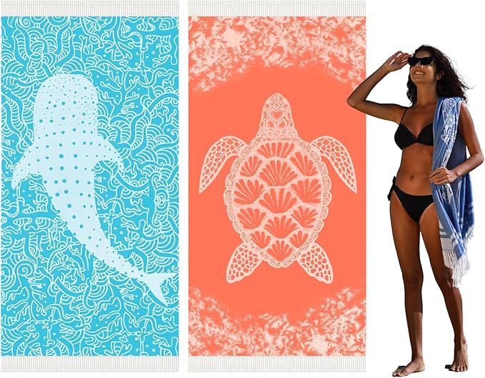2 Pack Turkish Beach Towel Quick Dry Absorbent Cotton Lightweight Thin Bathroom Bath Pool Swim Towels Extra Large Oversized Sand Free Beach Accessories Essentials Stuff Cloud Adults Gift