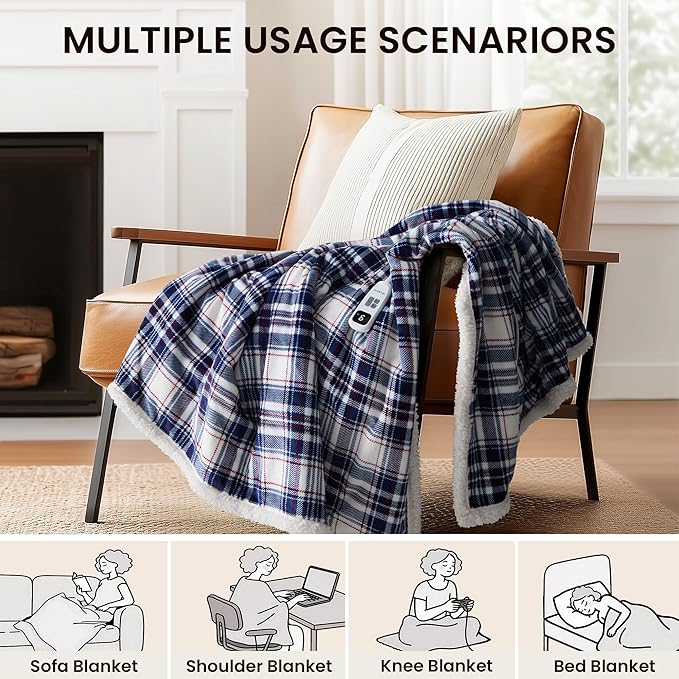 Heated Blanket Electric Throw-50''x60''Ultra Soft Cozy Plaid Flannel Fast Heating Electric Blanket with 10 Heat Levels & 10 Hours Auto Off, ETL Certified, Keep Warm in Couch Bed Office,Tartan