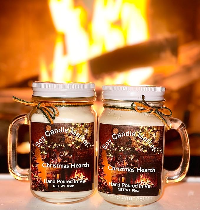 Soy Scented Candles | Handmade & Highly Aromatic Candles Burns Upto 85 Hours in Glass Jar - Perfect for Home Decor, Wedding, Birthday, Dinner (Christmas Hearth, 12 oz)