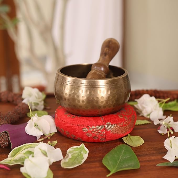 Tibetan Singing Bowls Set - Meditation Sound Bowl Stress Relief Tool and Spiritual Decor for Yoga Mindfulness, Healing & Chakra balancing Relaxation by Himalayan (3.2″ Original)