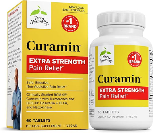 Terry Naturally Curamin Extra Strength - Curcumin & Boswellia Supplement for Healthy Circulation Support - Turmeric Supplement to Support Joints, Muscle Health & Endorphin Production - 60 Tablets