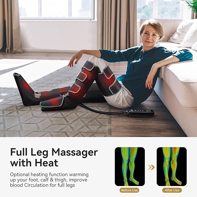FIT KING Full Leg Massager with Heat, Air Compression Massager for Foot Calf & Thigh Muscle Relaxation and Recovery, Helpful for Pain Relief,Swelling, Edema and RLS
