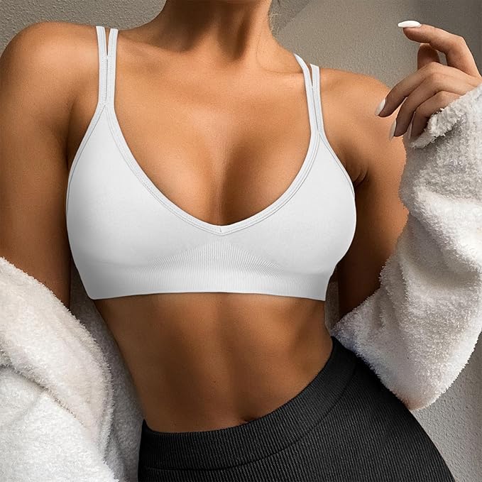 Sports Bra for Women V-Neck Strappy Criss Cross Yoga Bra Padded Medium Support Workout Gym Athletic Fitness Bras 3 Pack