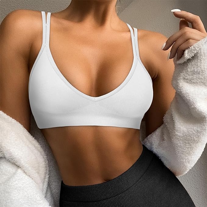 Sports Bra for Women V-Neck Strappy Criss Cross Yoga Bra Padded Medium Support Workout Gym Athletic Fitness Bras 3 Pack