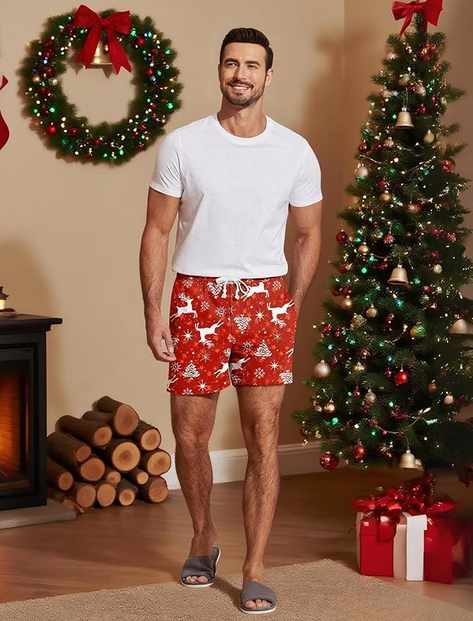 Deyeek 5.5 Inch Mens Pajama Shorts Sleep Cotton Lounge PJ Lightweight Elastic Waist Drawstring Nightwear Bottom with Pockets