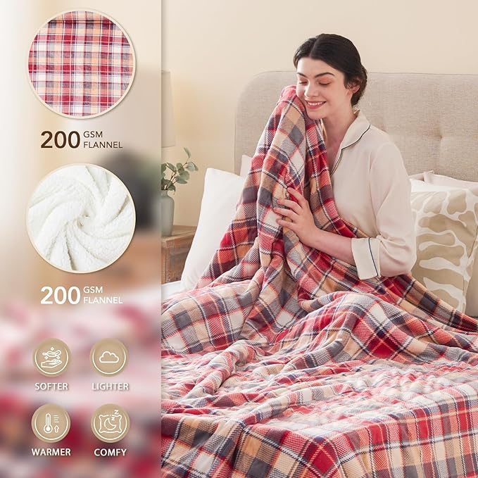 Homemate Electric Blanket Heated Throw - 50x60 Ultra Soft Cozy Flannel Heating Blanket with 10 Fast Heat Levels 8 Hours Auto Off Over-Heated Protection ETL Certification Keep Warm in Home Office