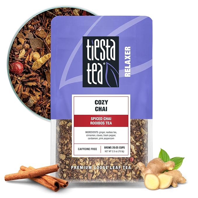Tiesta Tea - Cozy Chai, Loose Leaf, Spiced Chai Rooibos Tea, Premium Caffeine-Free Herbal Blend, Makes Hot or Iced & Up to 25 Cups, 2.5oz Resealable Pouch