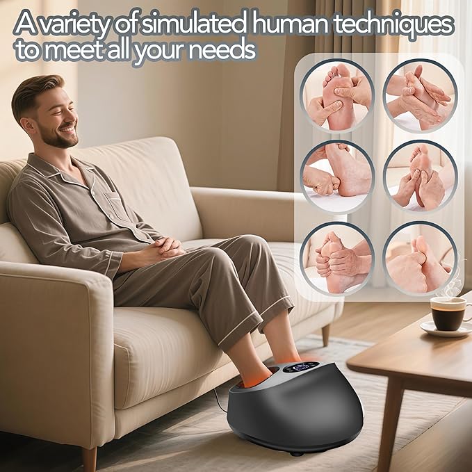 Shiatsu Foot Massager with Heat, Deep Kneading for Plantar Fasciitis, Vibration, Feet Massage Machine with Remote for Pain Relief and Circulation, Rolling Comperssion Foot Warmer, Up to Size 14