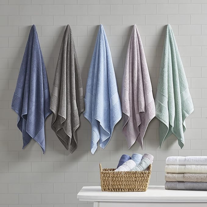 Madison Park Organic 100% Cotton Bathroom Towel Set, Hotel & Spa Quality Highly Absorbent, Quick Dry, Include for Shower, Handwash & Facial Washcloth, Multi-Sizes, Grey (Pack of 2)