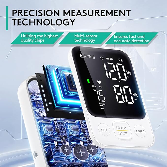Blood Pressure Monitor Upper Arm Monitors for Home Use BP Machine with 2x120 Reading Memory Adjustable Arm Cuff 8.7"-15.7" Large Display with LED Background Light Storage Bag White