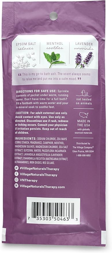 Village Naturals Therapy Nighttime Concentrated Mineral Bath Soak, Lavender Chamomile Scent, 2 oz, Pack of 12