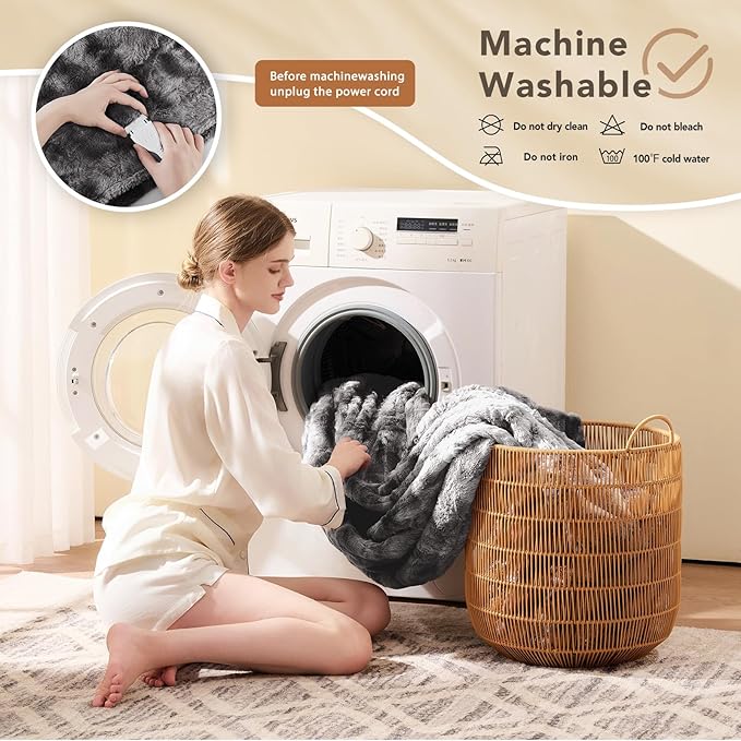 Homemate Electric Heated Blanket Queen Size - 84"x90" Heating Blanket Queen Size Dual Control 1/2/4/6/8 Hours Auto-Off 10 Heat Level Over-Heat Protection Luxury Faux Fur Sherpa ETL Certification