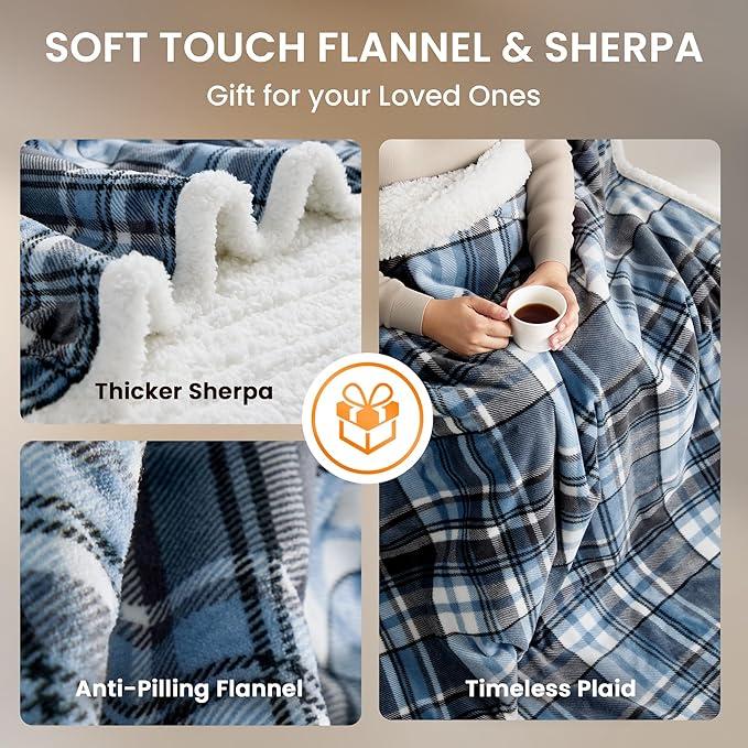 Heated Blanket Electric Throw-50''x60''Ultra Soft Cozy Plaid Flannel Fast Heating Electric Blanket with 10 Heat Levels & 10 Hours Auto Off, ETL Certified, Keep Warm in Couch Bed Office(Blue)