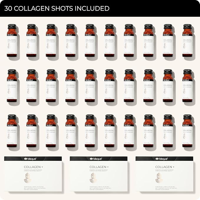 Blisque - Liquid Collagen Tri-Peptide Complex | with Biotin and Hyaluronic Acid | for Hair, Skin, and Nails | 30 Bottles | 30-Day Supply