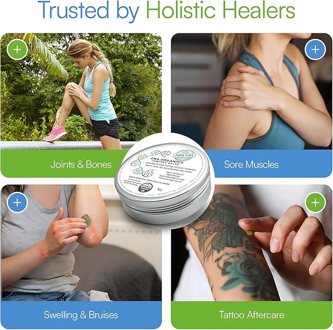 DNA Organics Comfrey Salve Bundle. Herbal Balm for Bones, Muscles, Joints, Knees, Skin, Swelling & Tattoo Care. Handcrafted, Slow-Infused. No Chemical Fillers (2 × 4oz + 1 × 2oz)