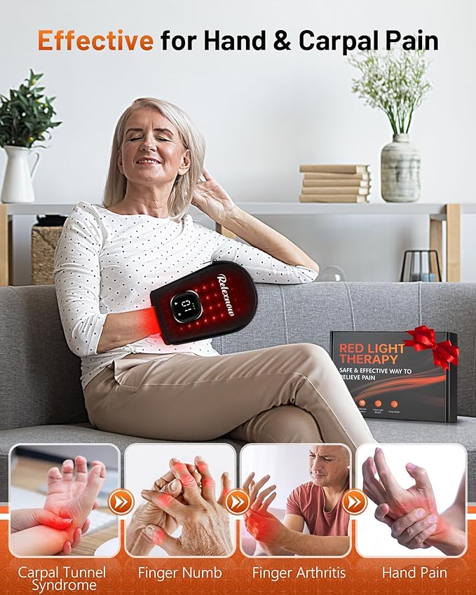 Cordless Red Light Therapy for Hand Pain Relief with 660nm Red 850nm Infrared Light, Dual-Sided 80 Beads Near Infrared Light Therapy Glove for Hand Fingers Wrist Joint Pain Relief
