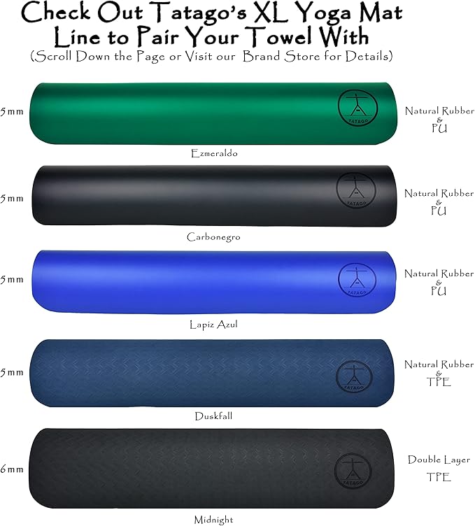 Tatago Hot Yoga Mat Towel Non Slip for Hot Yoga (72-84 inch Mats) Our Hot Yoga Towel Non Slip Silicone Dabs & Absorbent Microfiber Blend Gives You More Grip As You Drip! (Azuloro, XL - 84")