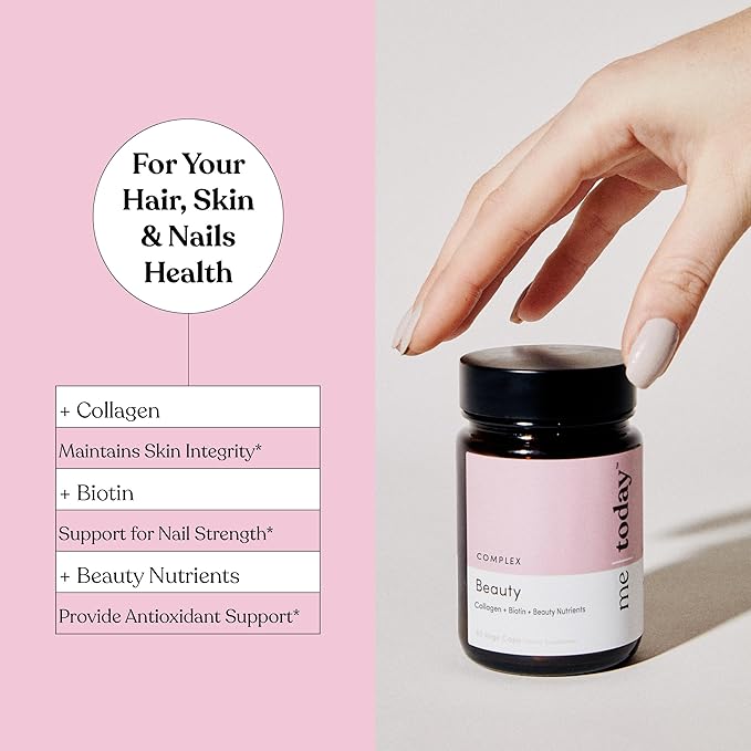 me today Beauty Supplement Hair, Skin and Nails, Vitamins for Women and Men – with Biotin, Collagen, Vitamin C, and Zinc for Stronger Hair, Glowing Skin & Healthy Nails,60 Servings