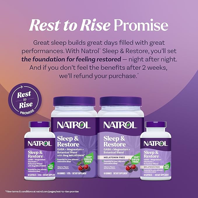 Natrol Sleep & Restore Capsules - Calm Magnesium Glycinate, Magnesium Sleep Aid with GABA, Melatonin 5mg, Botanical Blend, 30 Day Supply